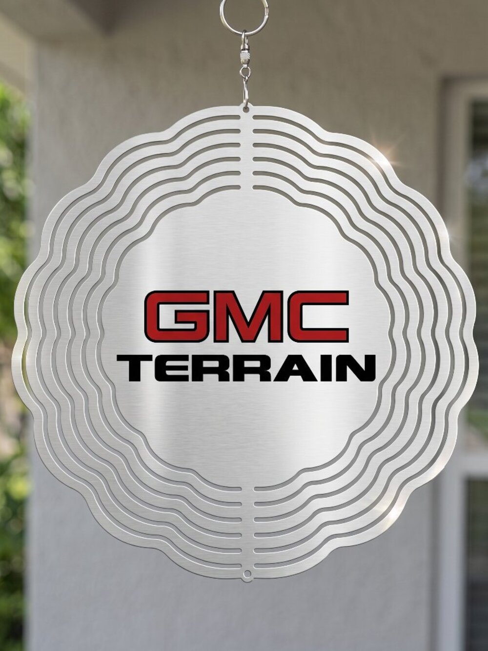 10" GMC Terrain Kinetic Wind Spinner - Chrome Metal Hanging Yard Decor